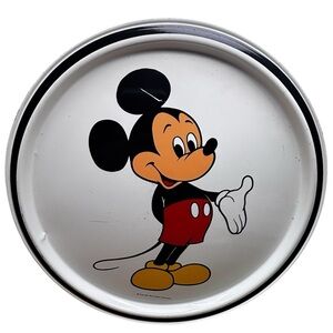 Vintage Walt Disney World Tray Platter Mickey Mouse Metal Drink Server 10-3/4
